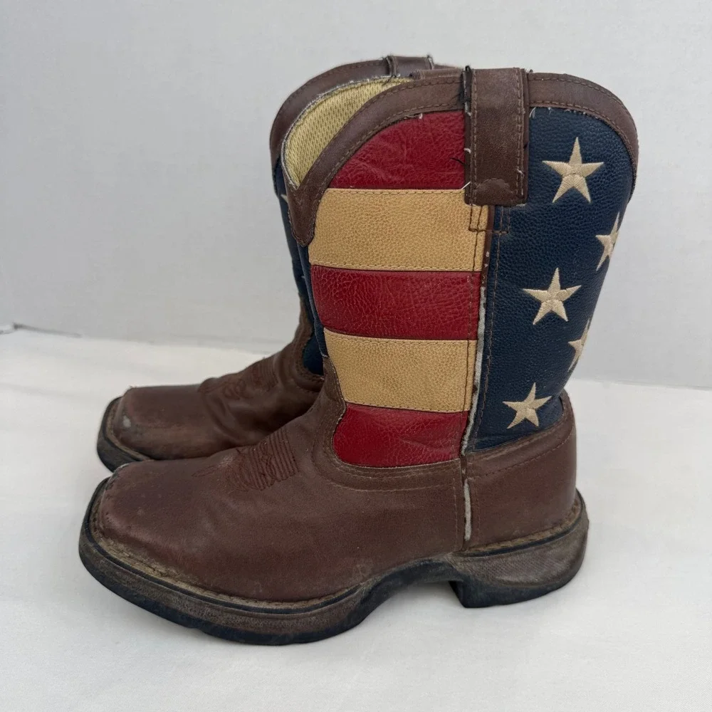 Durango Kids 8in American Flag Western Boots Brown Square Toe BT245 Size 1M